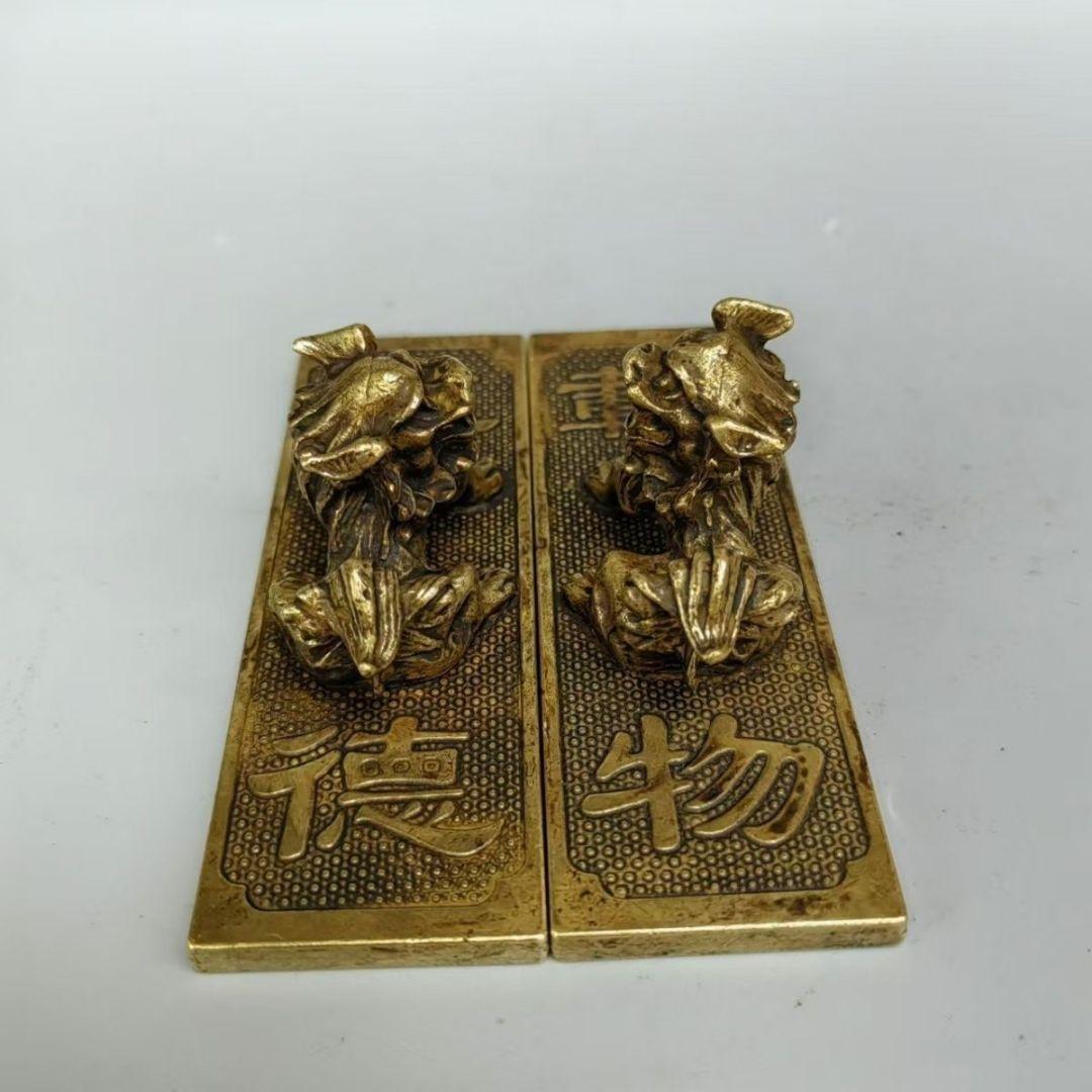 鎮尺 獅子厚徳載物方形鎮紙 銅器 工芸品 置物