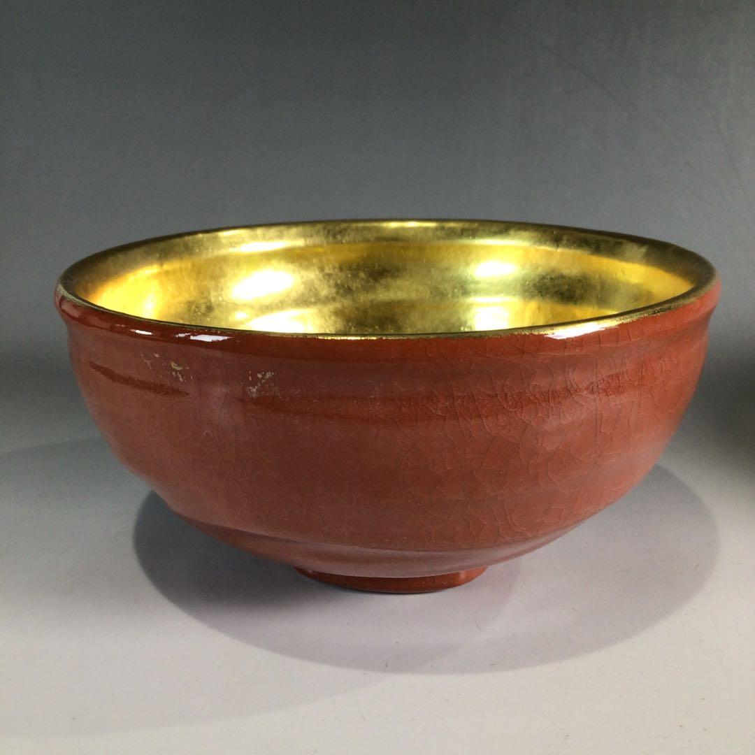 Ｐ２０７　嶋台茶碗　『佐々木松楽造』『赤楽』『金銀一双』　共箱　茶道具