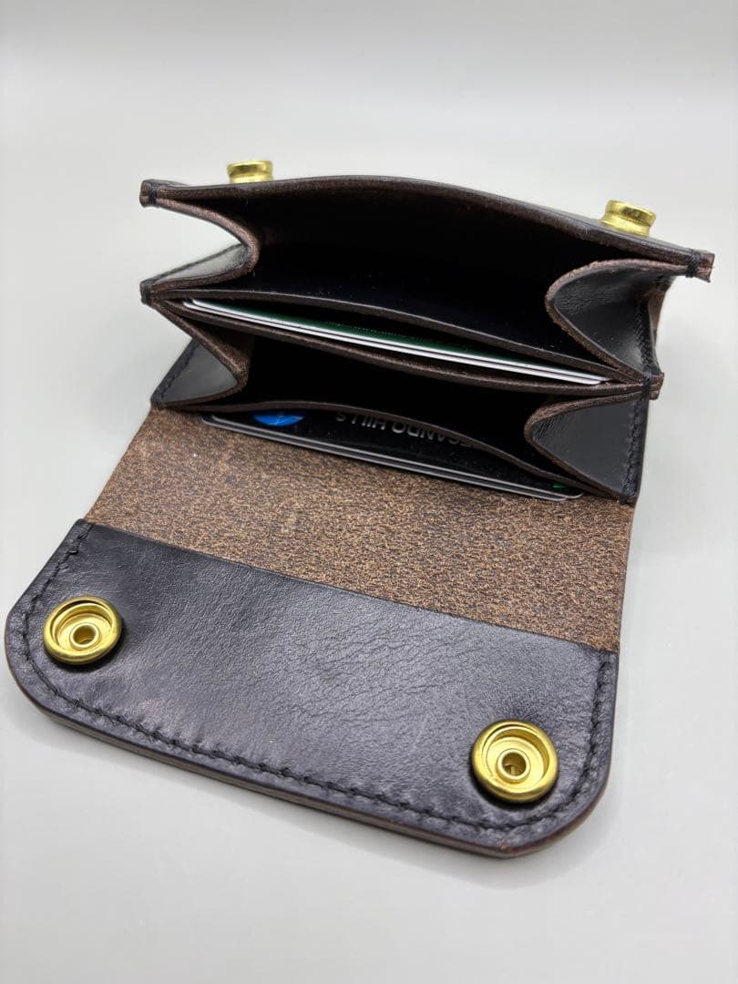 コンパクト財布　HORWEEN　クロムエクセル(ホーウィン社)　茶芯ブラック②