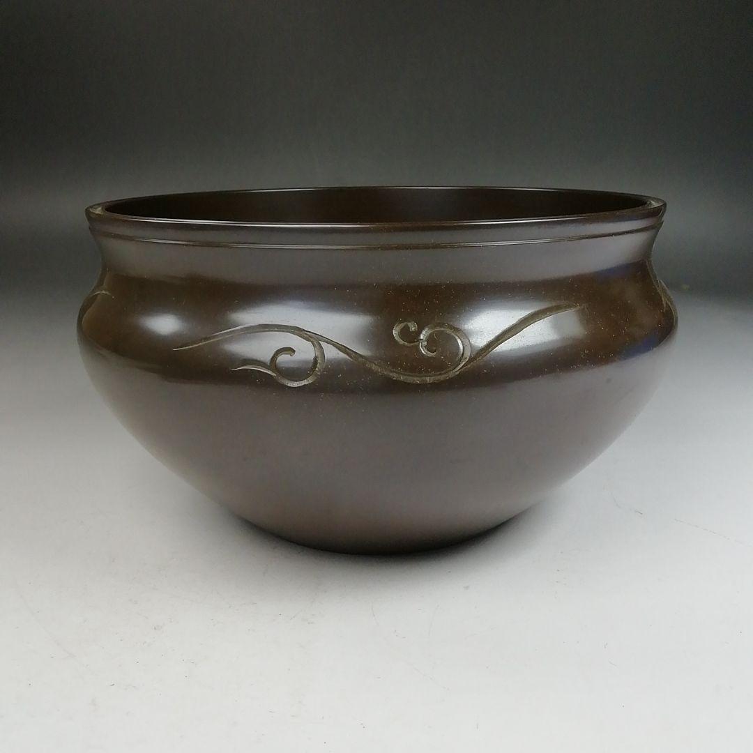 Ｗ３２６　建水　『唐銅　唐草彫』『般若勘渓 造』　共箱　茶道具