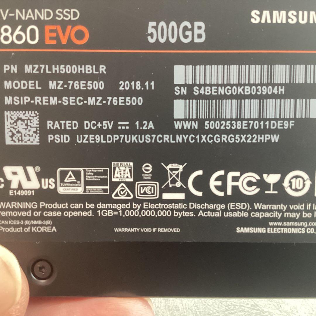 内蔵型SSD Samsung 860 EVO 500GB 99% 04H