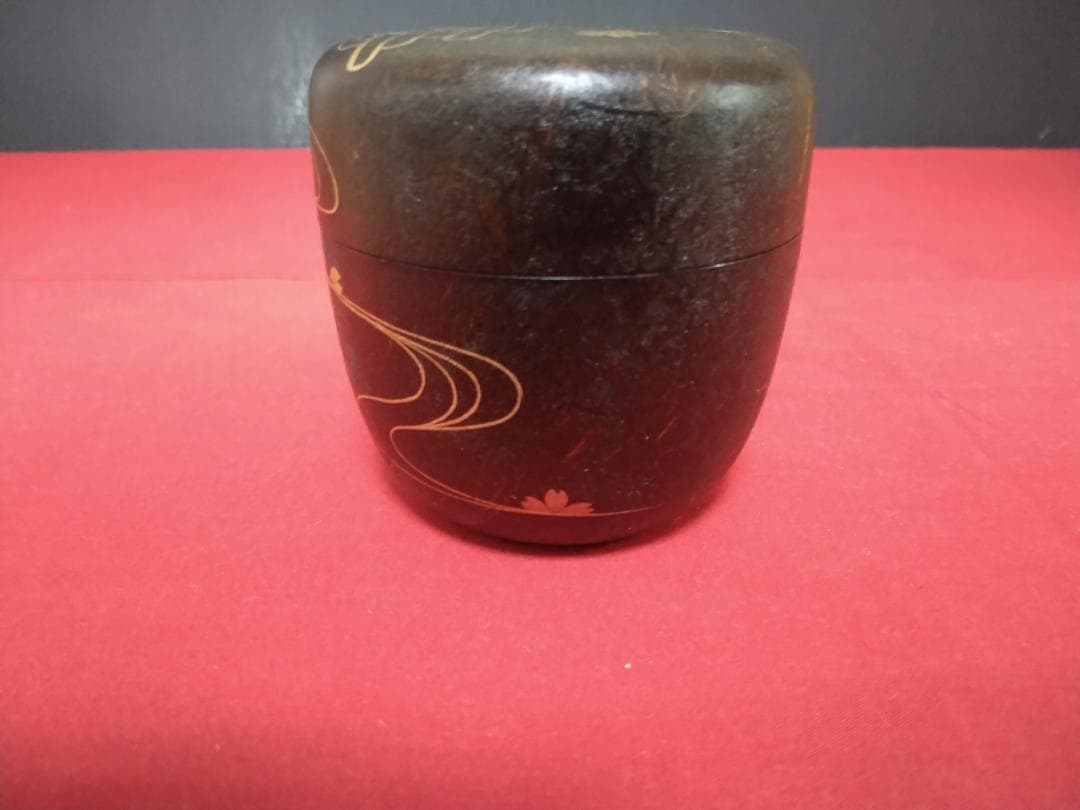 茶道具　　大棗 　【　花筏蒔絵　　一閑張　筑城筑良（造）　】 　 共布共箱