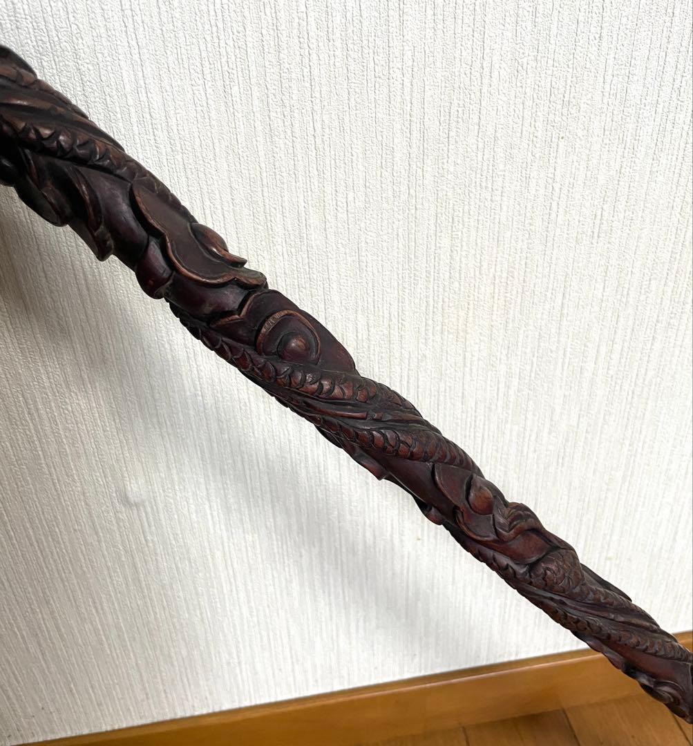 アンティーク 龍杖 竜の杖 木製つえ スティック ステッキ 木目 木彫り 彫刻