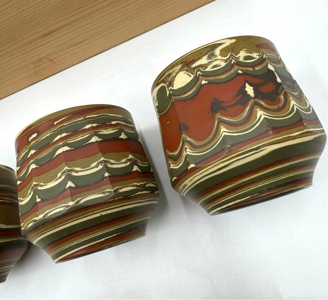 037常滑焼　岡野聖悦陶房　聖悦作　練込茶器揃　未使用品　共箱　栞
