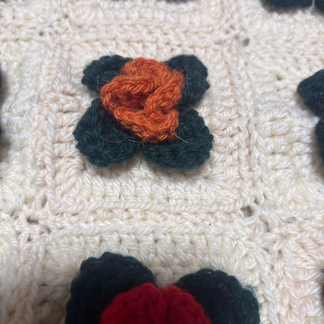 圧縮発送手編み花柄モチーフブランケットハンドメイド
