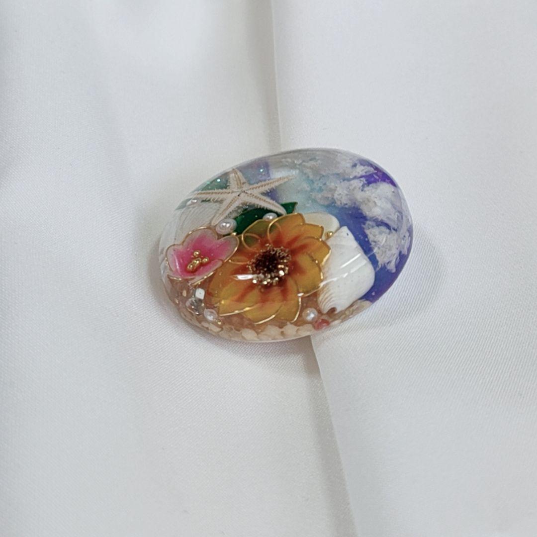 【No.150】海空 ひまわり シェル レジン໒꒱·̩͙ヘアゴム選べるパーツ