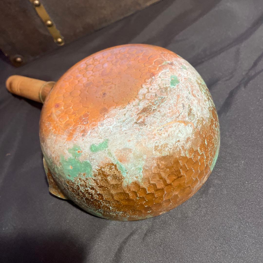 手打ち銅製 片手雪平鍋 15cm｜丸印「新」刻印｜錫引き｜古道具