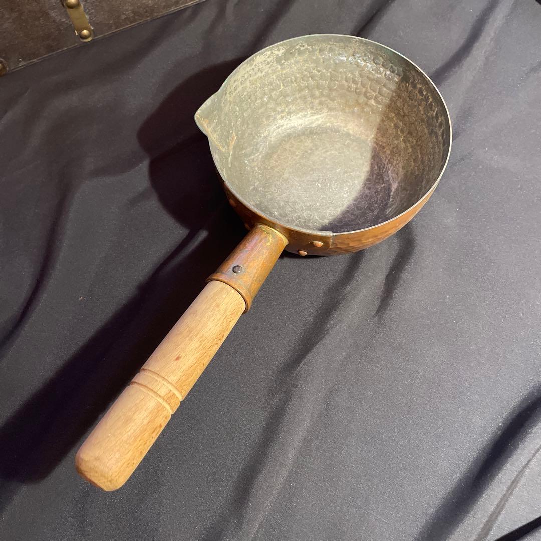 手打ち銅製 片手雪平鍋 15cm｜丸印「新」刻印｜錫引き｜古道具