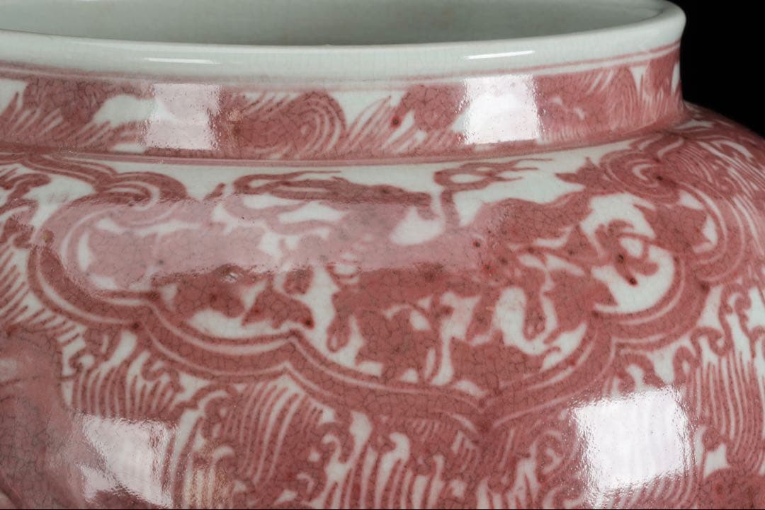 中国古玩 釉裏紅魚藻文大壺 高30cm 大型瓶 花器 壺 古陶磁 古美術 飾壺