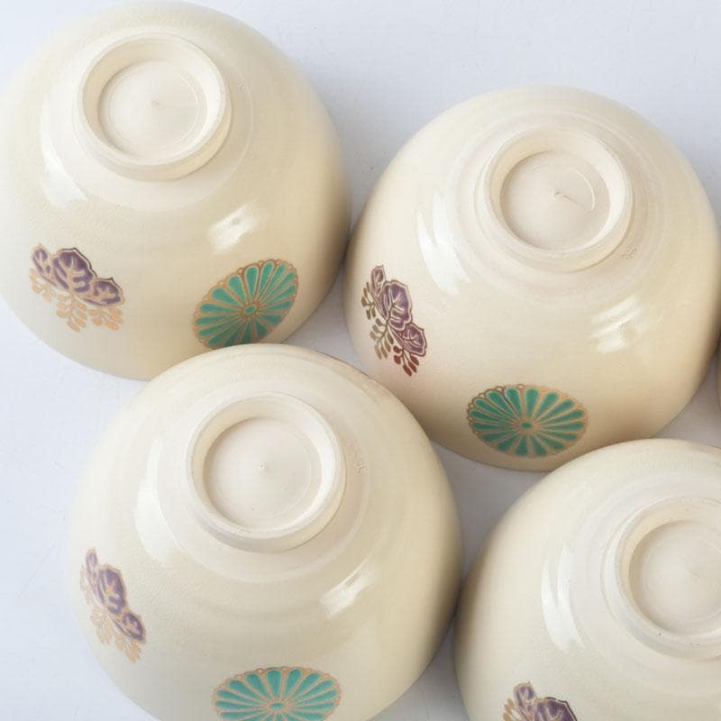 茶道具　京焼　加賀瑞山造　色絵金彩　花文　数茶碗　五客　N　9960