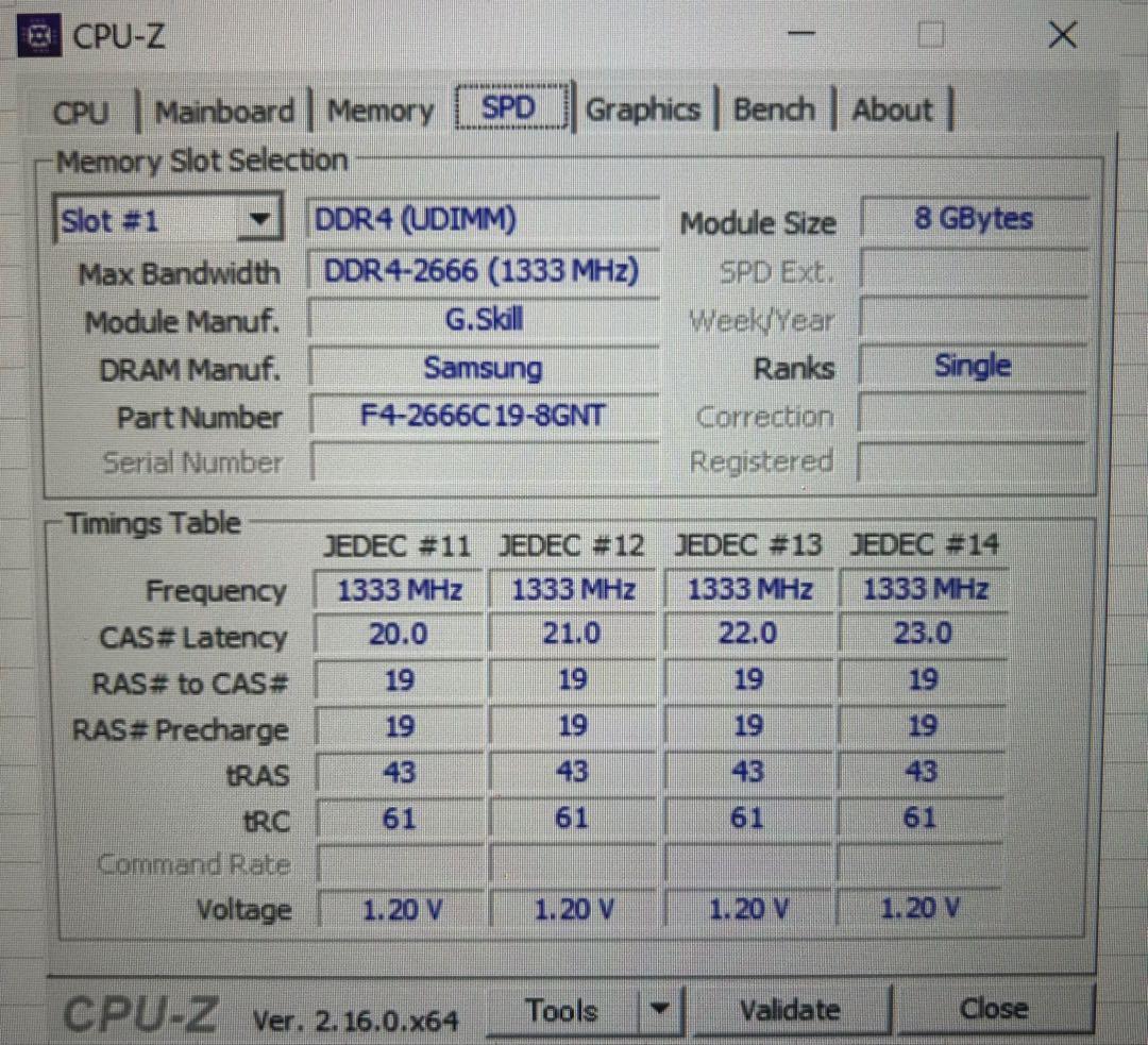 【動作確認済み】16GB DDR4-2666 G.Skill 8GB×2 メモリ