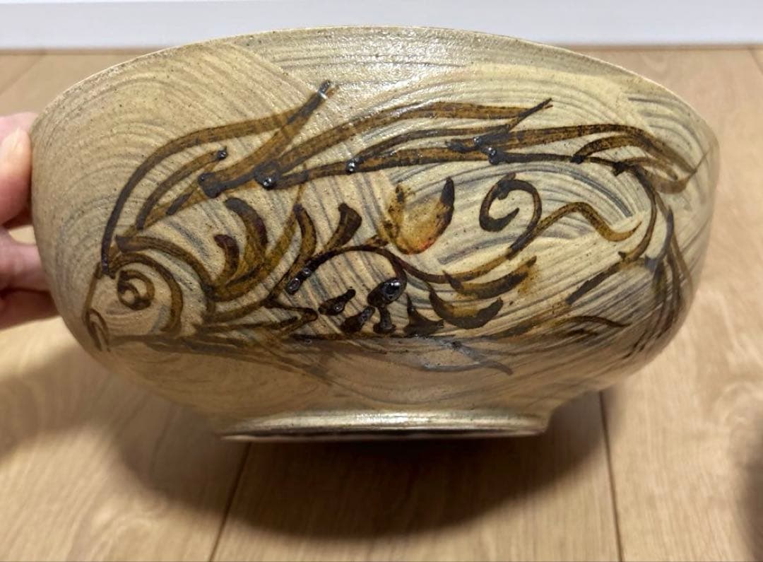【未使用保管品】23cm 深皿　魚紋　やちむん 壷屋焼 蓋物　タラフー　琉球