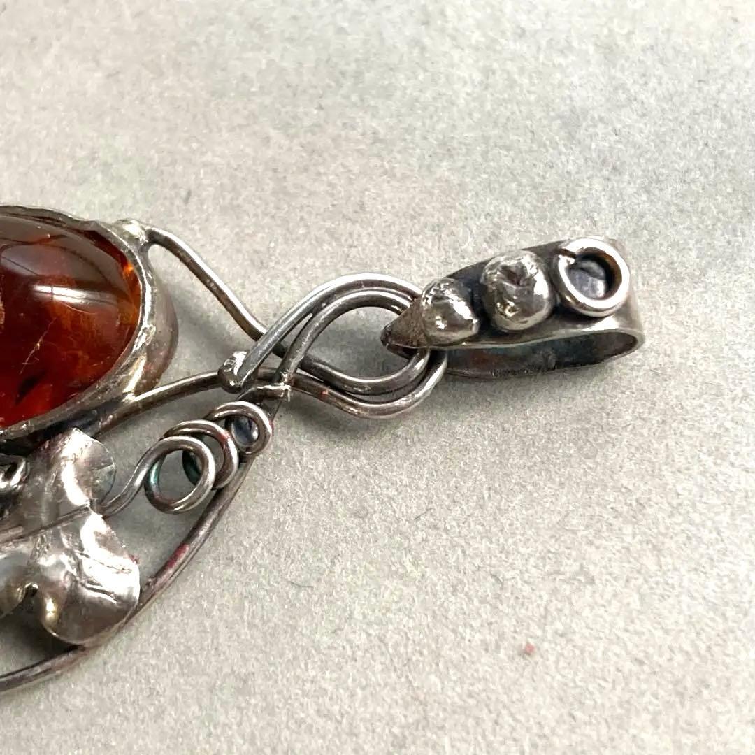彫金作品　SILVER950 琥珀 ペンダントトップ