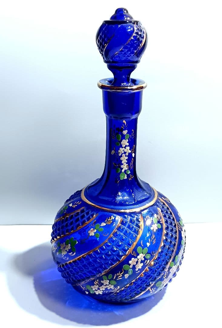 【希少】イラン製 コバルトブルー デキャンタ グラス 酒器 ガラス工芸 手造り