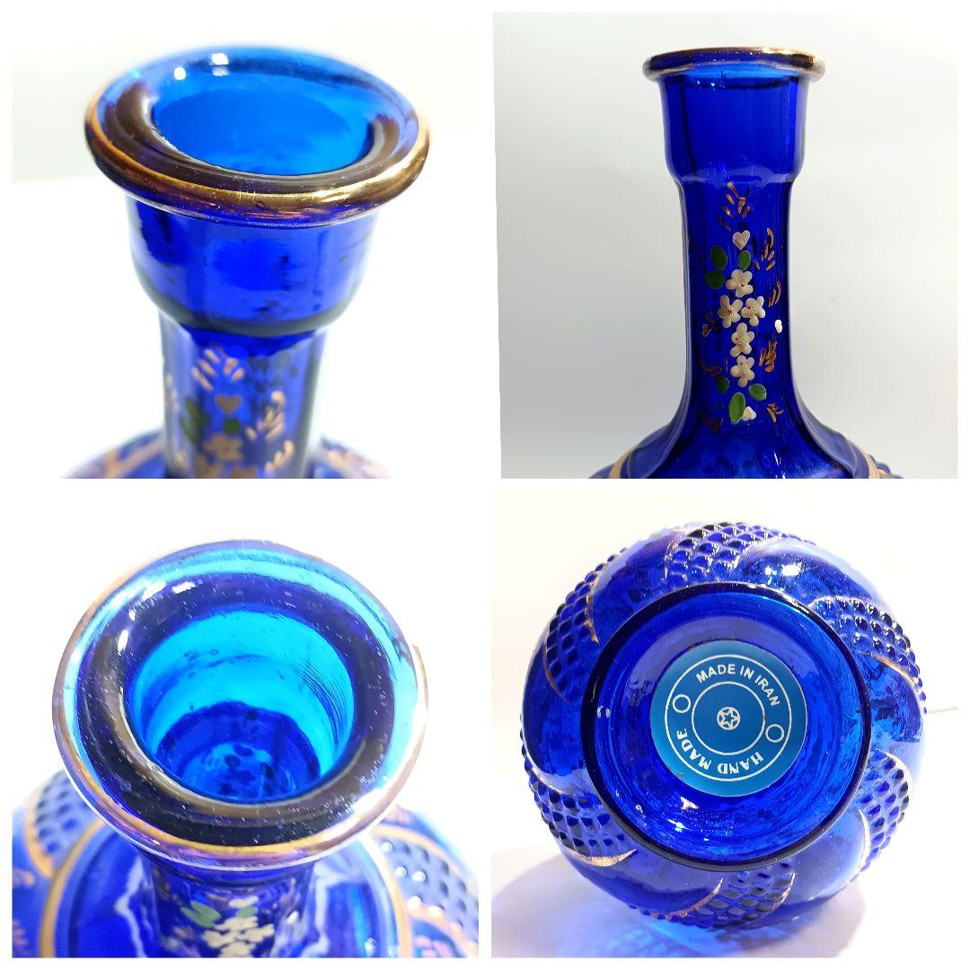 【希少】イラン製 コバルトブルー デキャンタ グラス 酒器 ガラス工芸 手造り