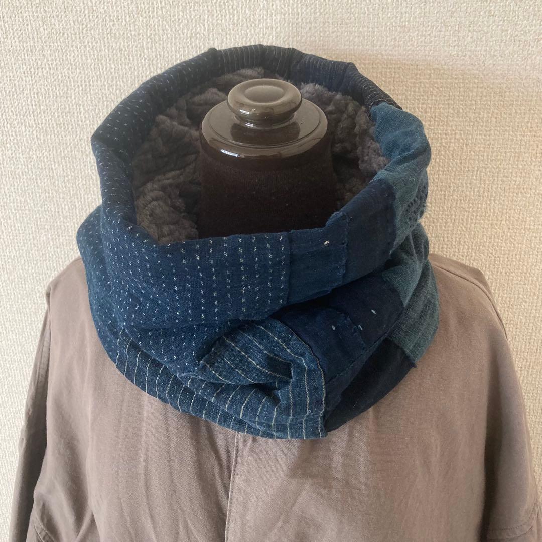 【migi 】BORO 襤褸 藍染 絣 古布 リメイク シングルスヌード