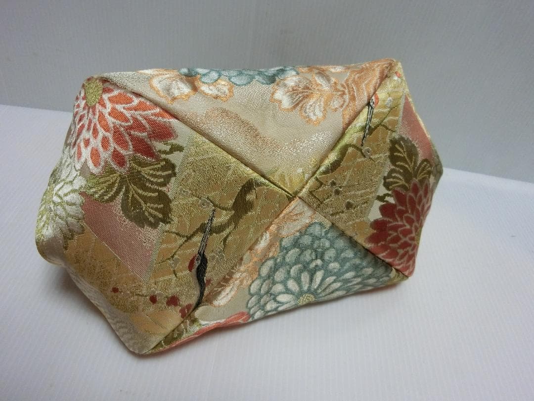 ハンドメイド バンブー持ち手 がま口 ハンドバッグ 帯地
