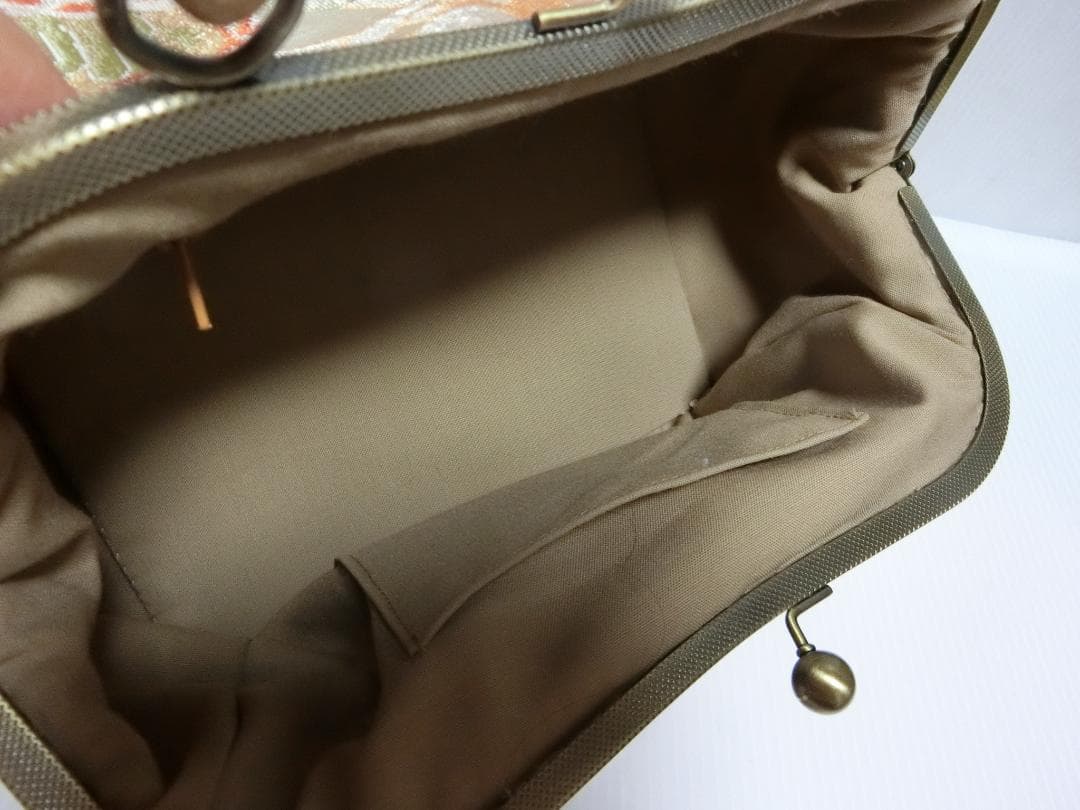 ハンドメイド バンブー持ち手 がま口 ハンドバッグ 帯地