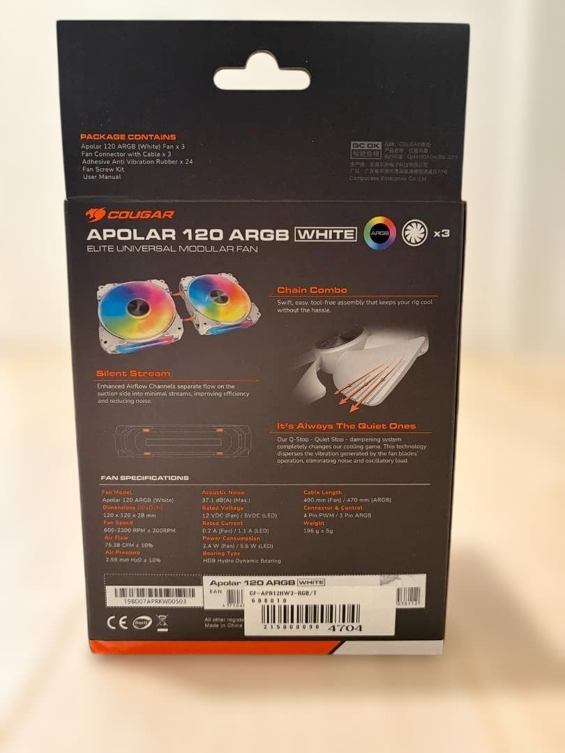 【新品】PCケースファン3個セット COUGAR APOLAR 120 ARGB