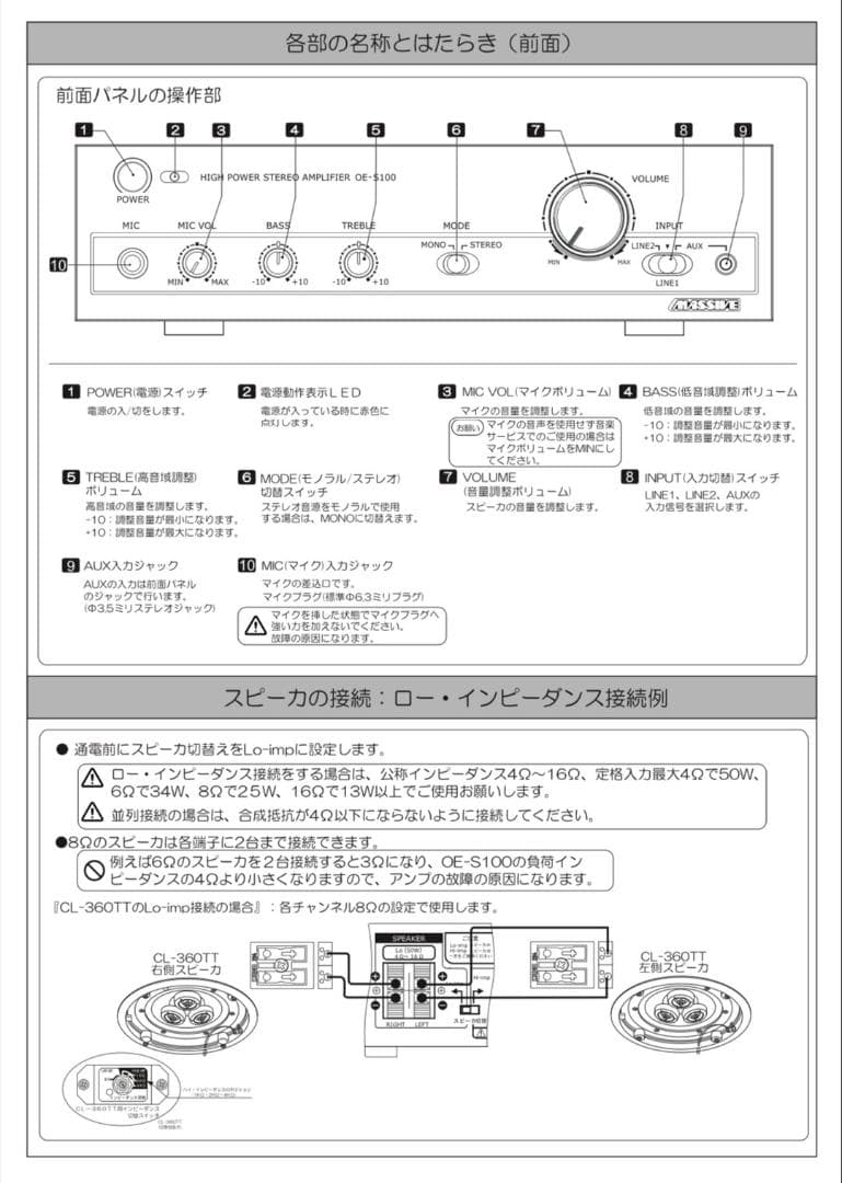 MASSIVE ステレオパワーアンプ OE-S100