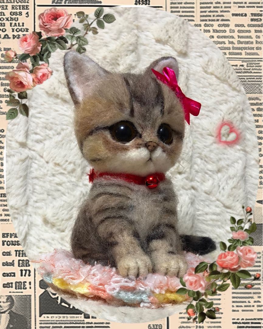 羊毛フェルト。猫。バッグチャーム。オーダーNo.30