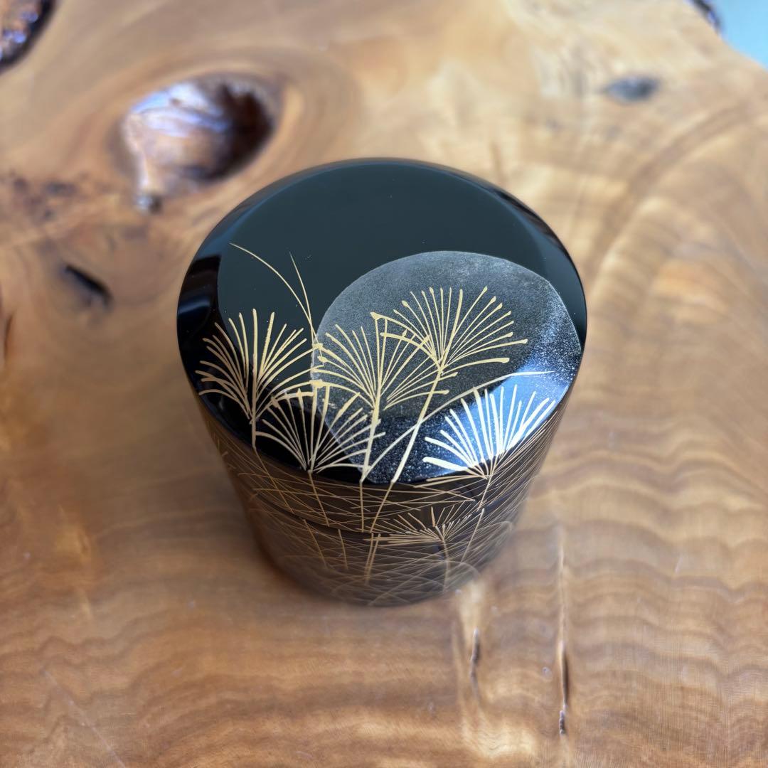 武蔵野蒔絵 「雪吹棗」中出松峰作 共箱 茶道具 （4）