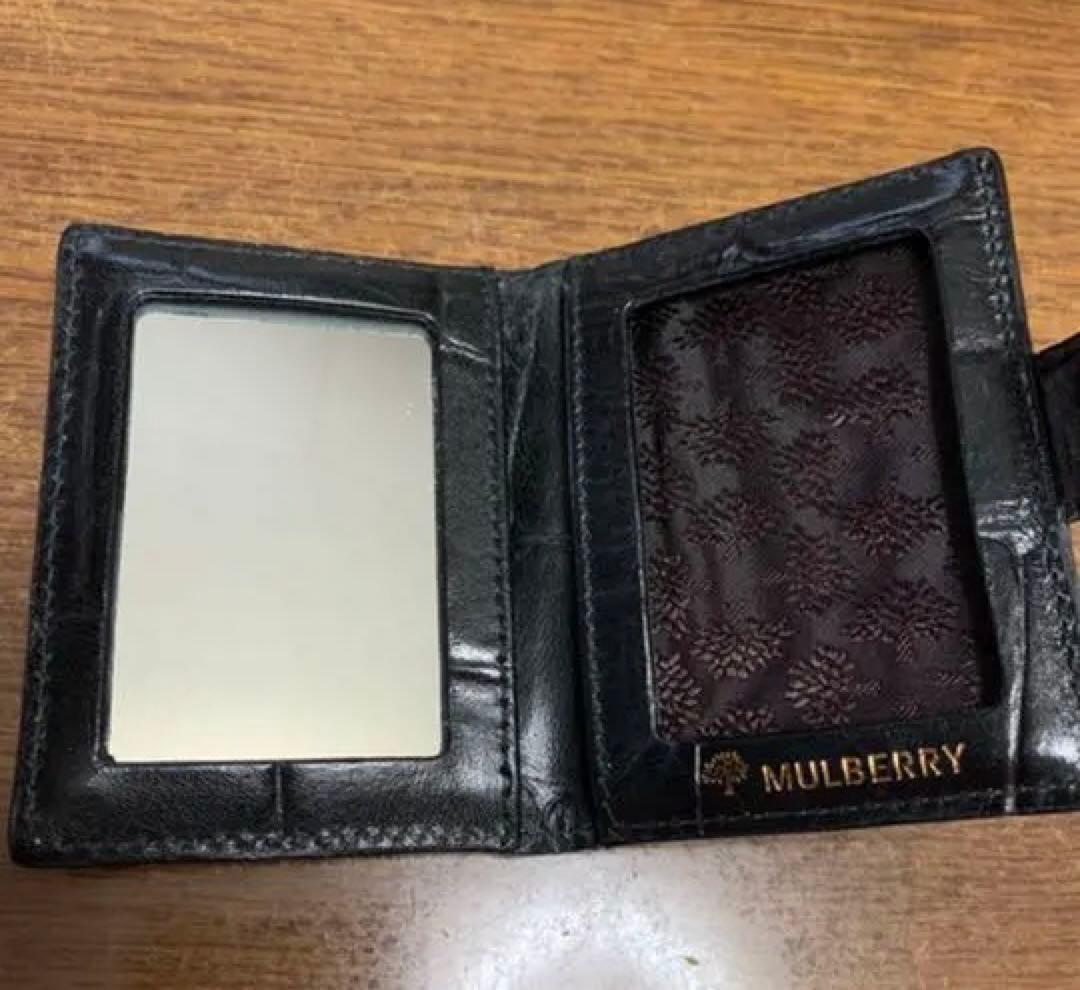 新品 MULBERRY マルベリー コンパクトミラー 鏡 手鏡 ミラー 革 黒