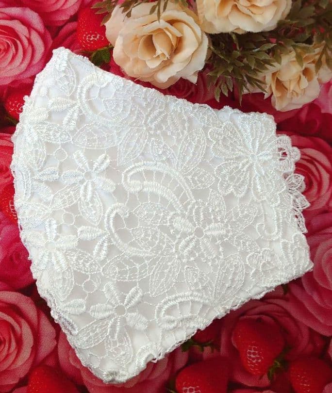 Ｎｏ．1500 cute♡ホワイト花柄ケミカルレース♡ハンドメイドマスク