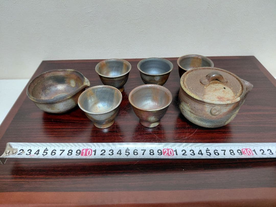 備前焼 泰山窯 茶器揃 宝瓶 湯冷 煎茶碗五客 共箱 煎茶道具