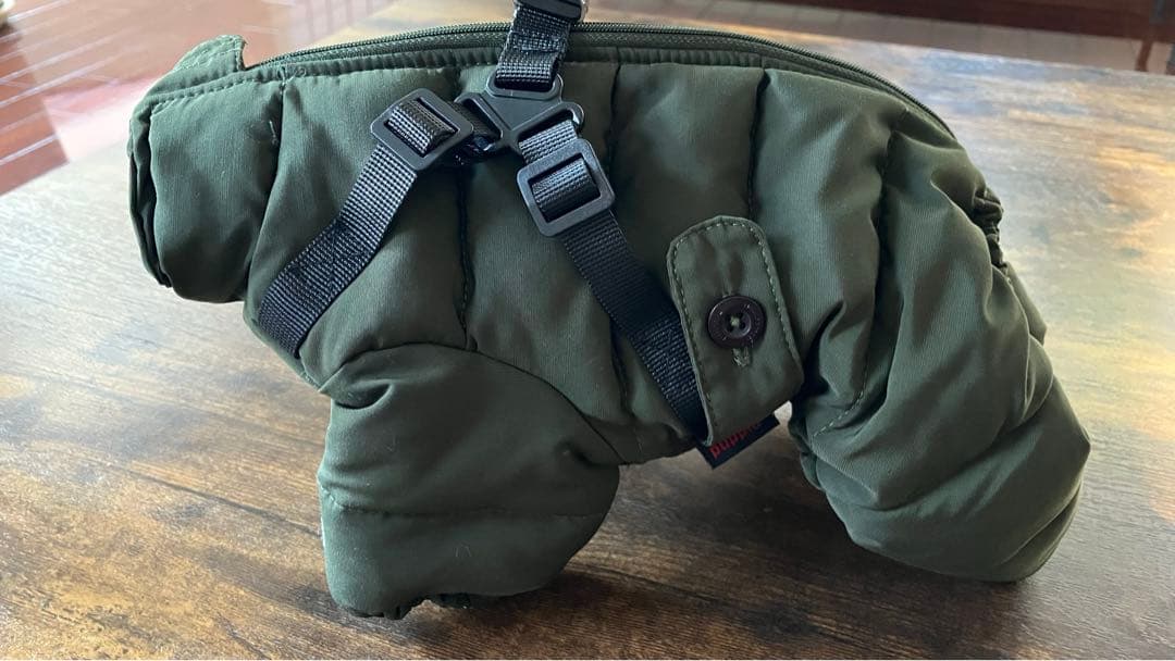 Puppiaカーキハーネス一体型ダウン風犬服 オールインワン