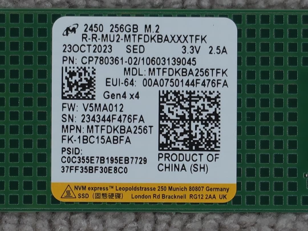 内蔵型SSD Micron MTFDKBA256TFK(256GB) 234344F476FA