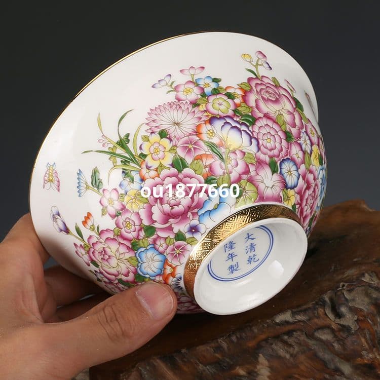 清乾隆琺瑯彩蒔金万花碗 景徳鎮 陶磁器 装飾品 現代工芸品 美術品 置物