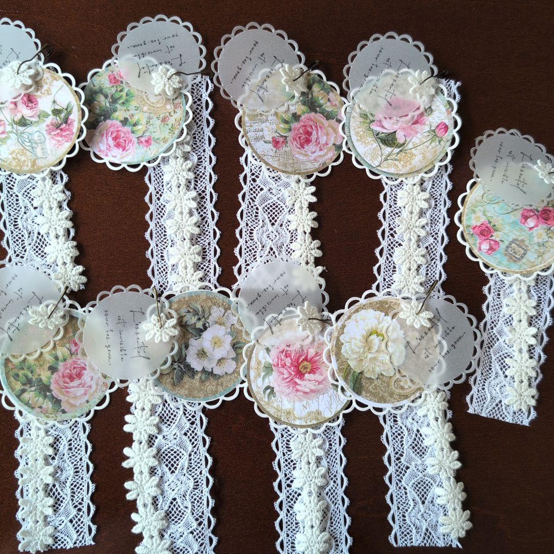 紙タグ〜オーバル型の薔薇とレース〜