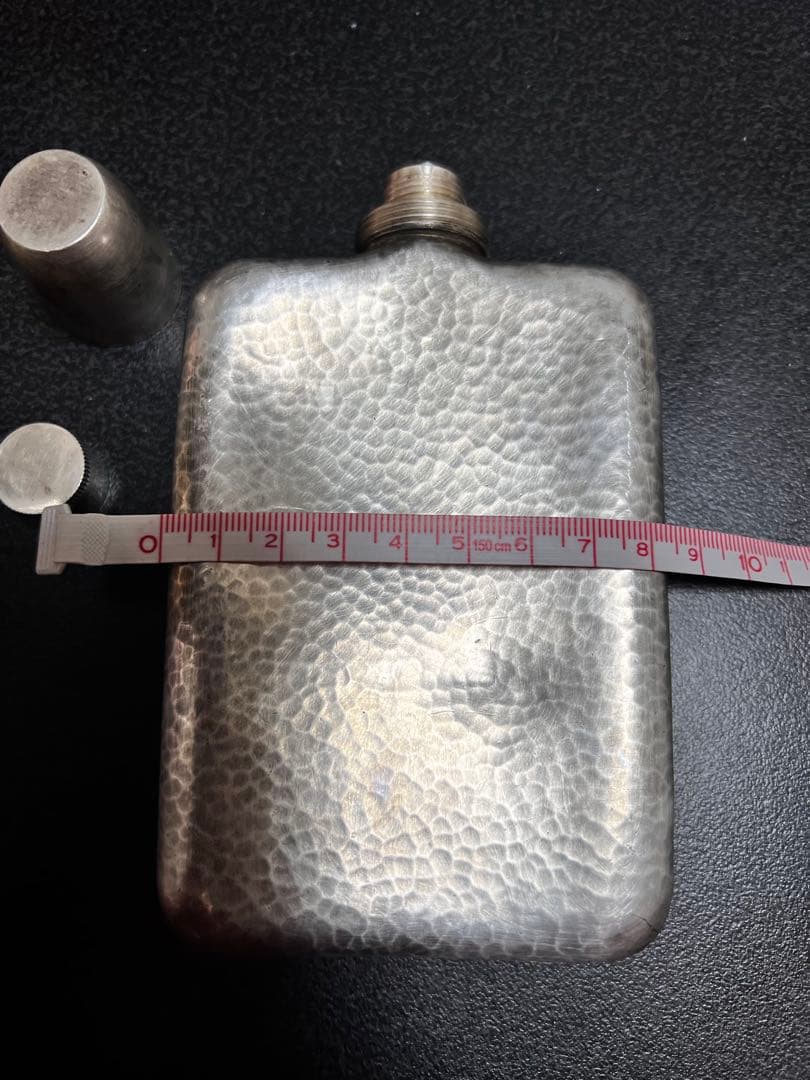 【196g】 純銀製スキットル目打ち出し手 作りヒップフラスコ SILVER刻印