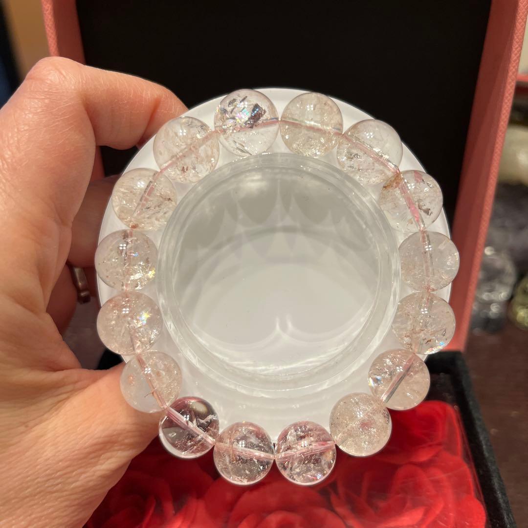 天然石ブレスレット　ピンク　レムリアン水晶　希少