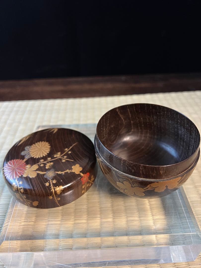金箔装飾 木製 茶道具 棗　骨董　金蒔絵　共箱 香合 茶碗　香道具　工芸品