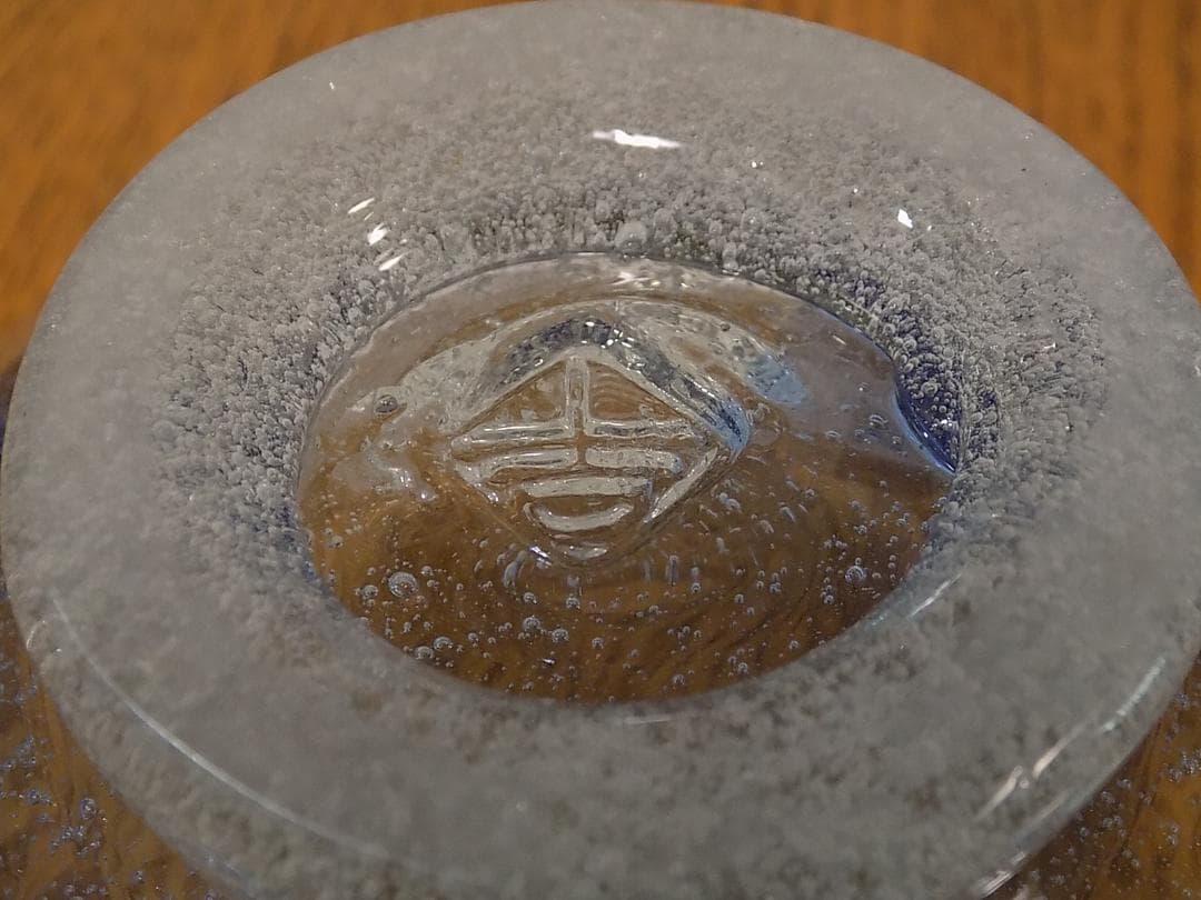稲嶺盛吉　吹き泡ガラスボーダー柄鉢皿　新品未使用　刻印有