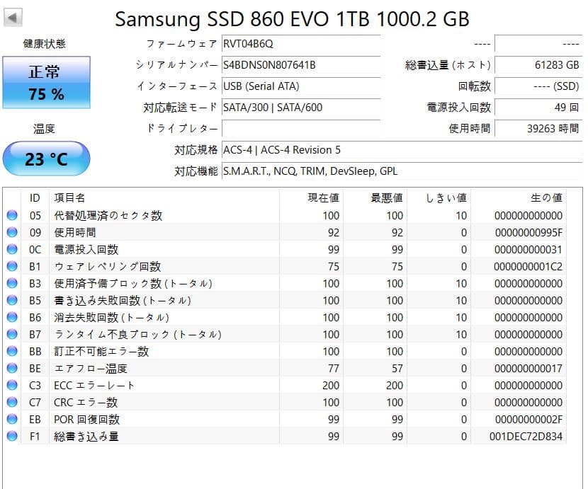Samsung 860 EVO 1TB SSD 2.5インチ