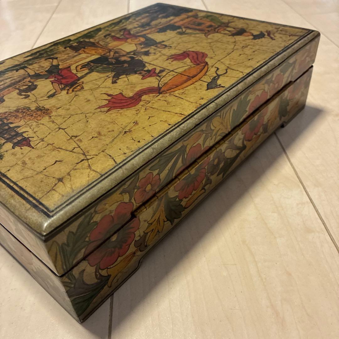 ヴィンテージ木製ジュエリーボックスアジアンテーマ　周谷亮