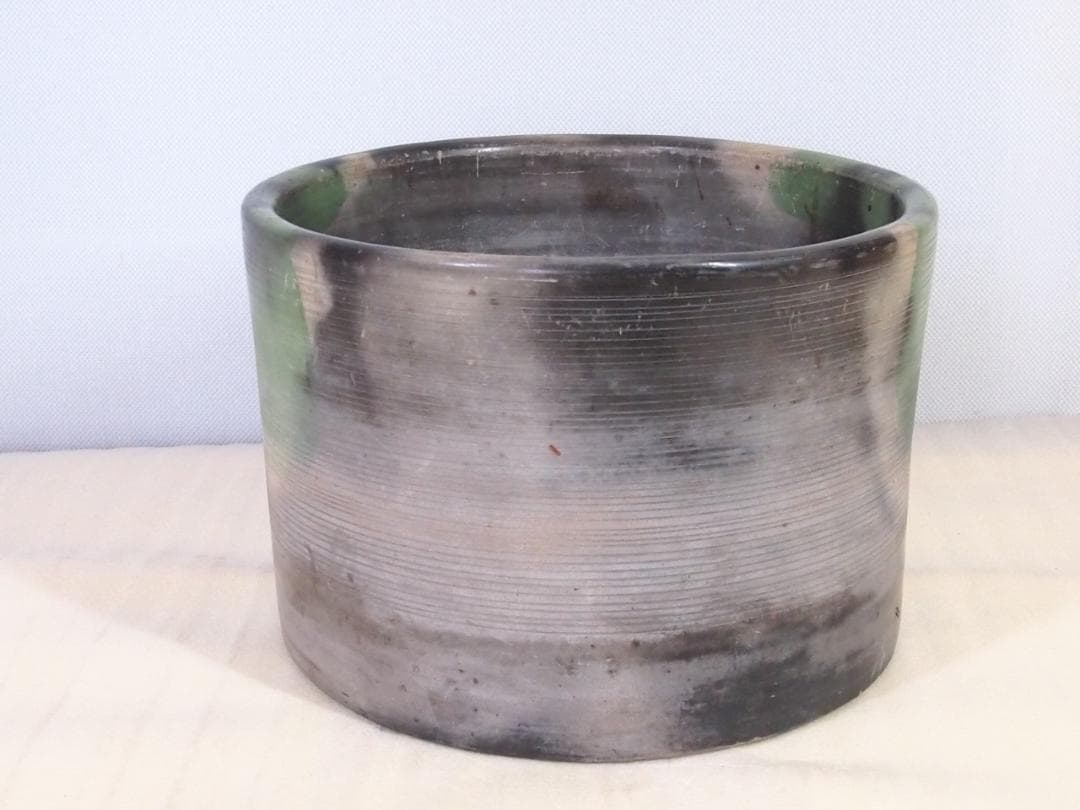 【骨董・良品】大平造 欅枠入り陶器火鉢 煙草盆/莨盆 昭和レトロ/アンティーク