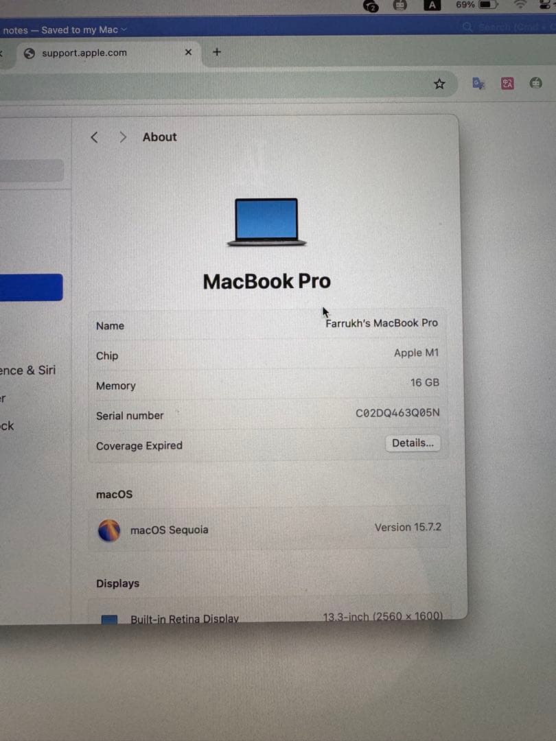 Apple MacBook Pro M1 16GBメモリ / 256GB SSD