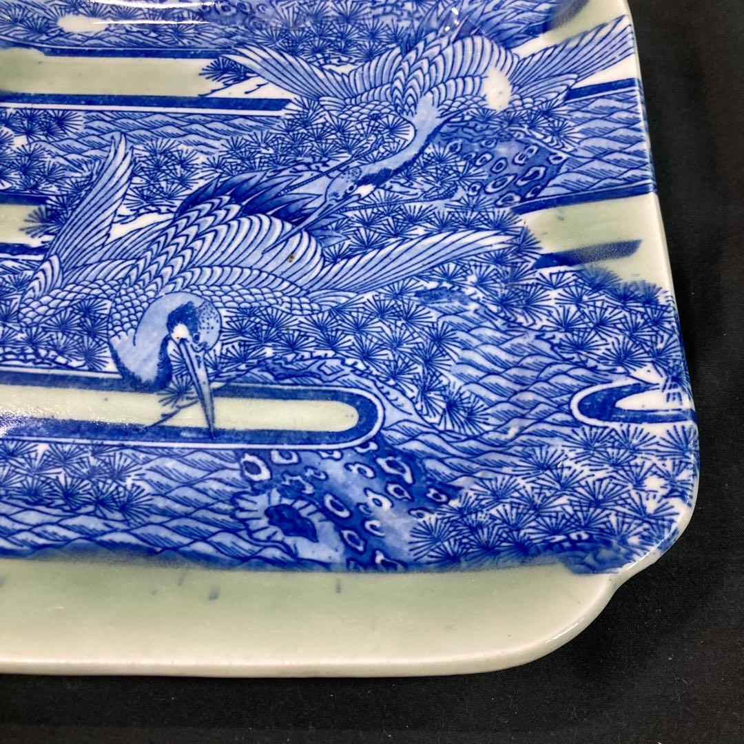 【美品】角皿 鶴松図 大皿 双鶴