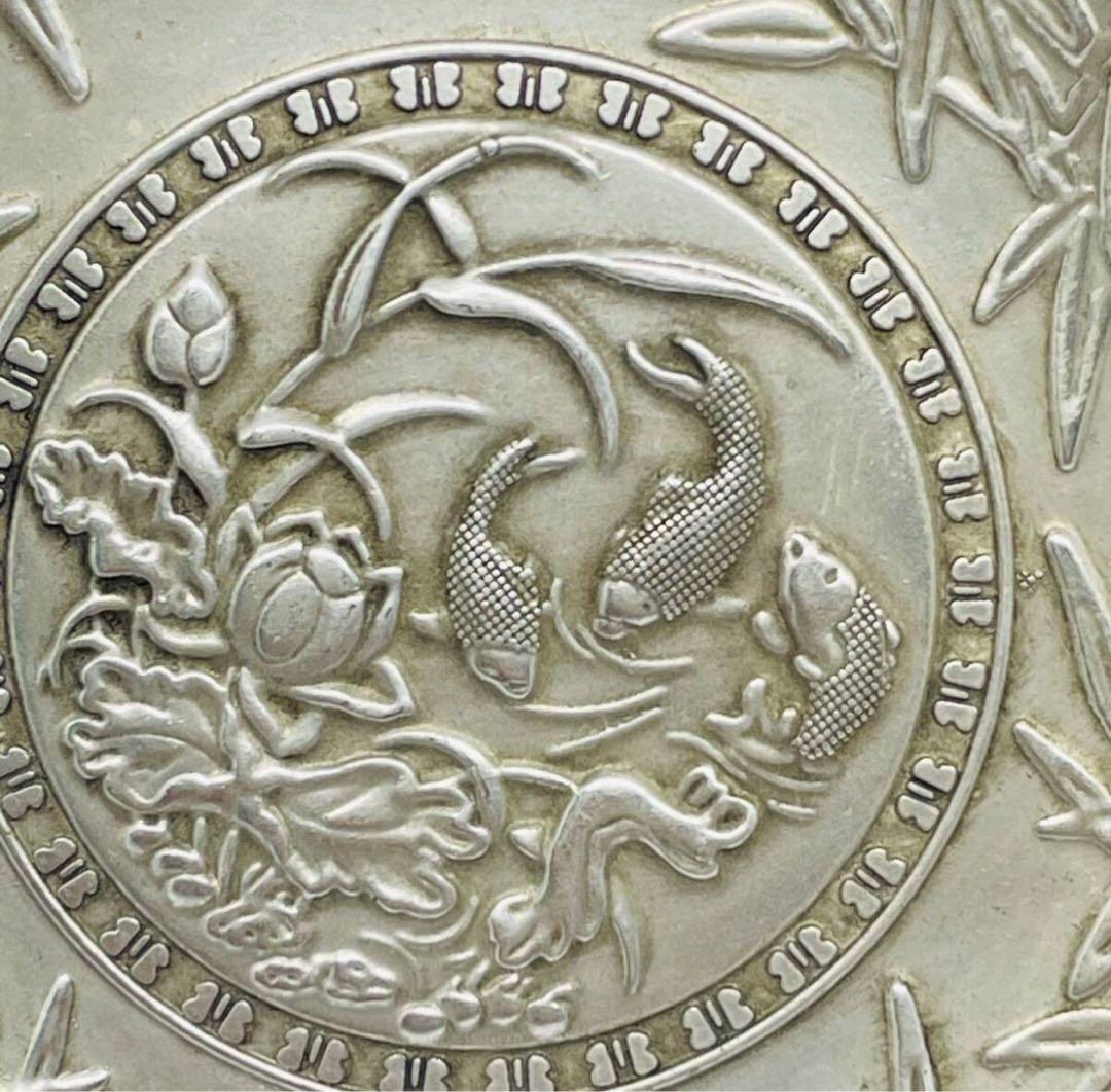 あ94中国文化記吉祥鯉 竹紋 大皿開運 極美品 風水の置物プレゼント 大型硬貨