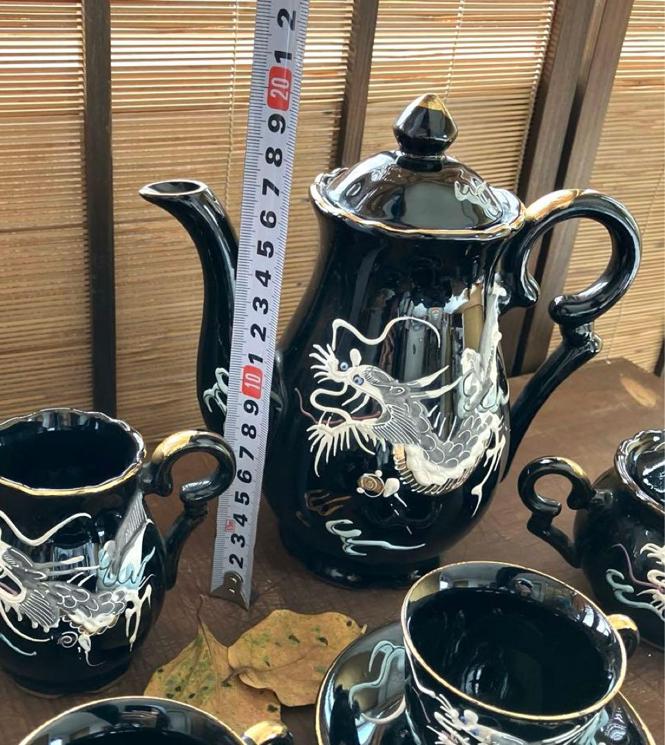 アンティーク　ティーセット　盛り上げ　金彩　龍　ドラゴン　龍神　オールドニッポン