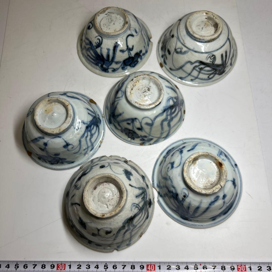 中国明時代　古染付鉢5客　幅約11㎝　東Y8-0306①