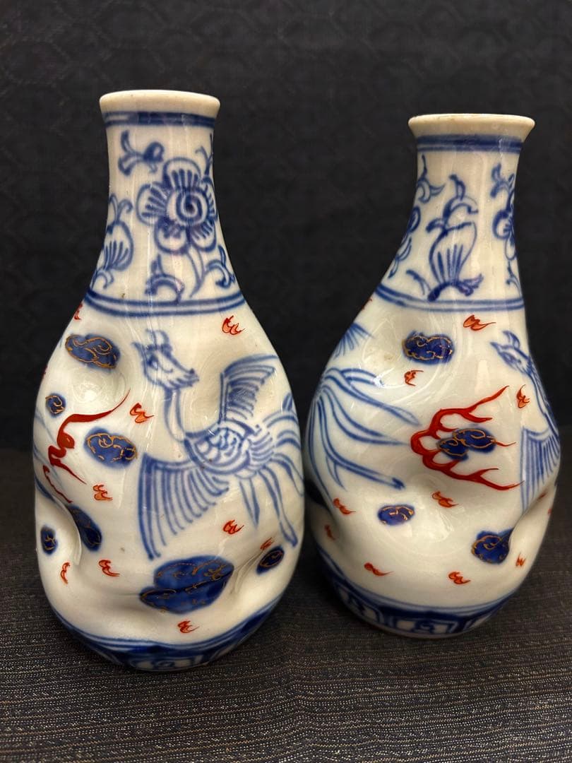 珍品　幕末〜明治期　鳳凰図変形徳利　無傷　本物保証