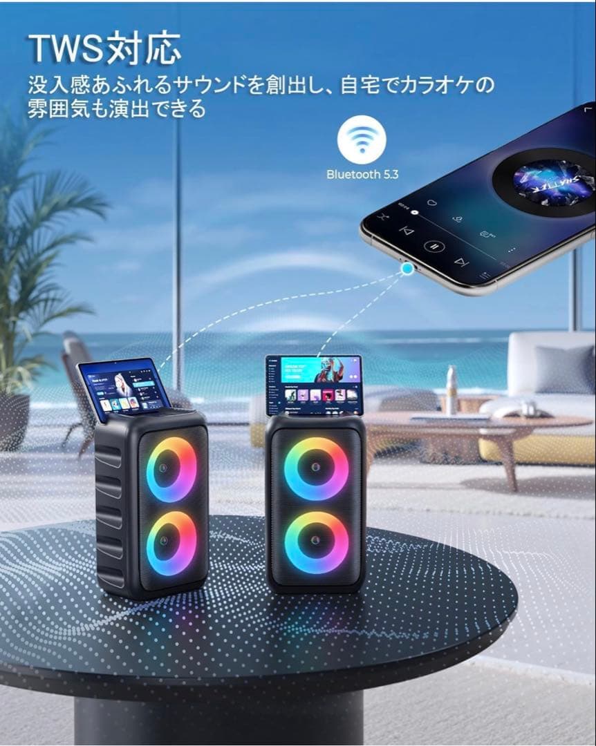 Verkstar カラオケセット 家庭用 ワイヤレスマイク2本
