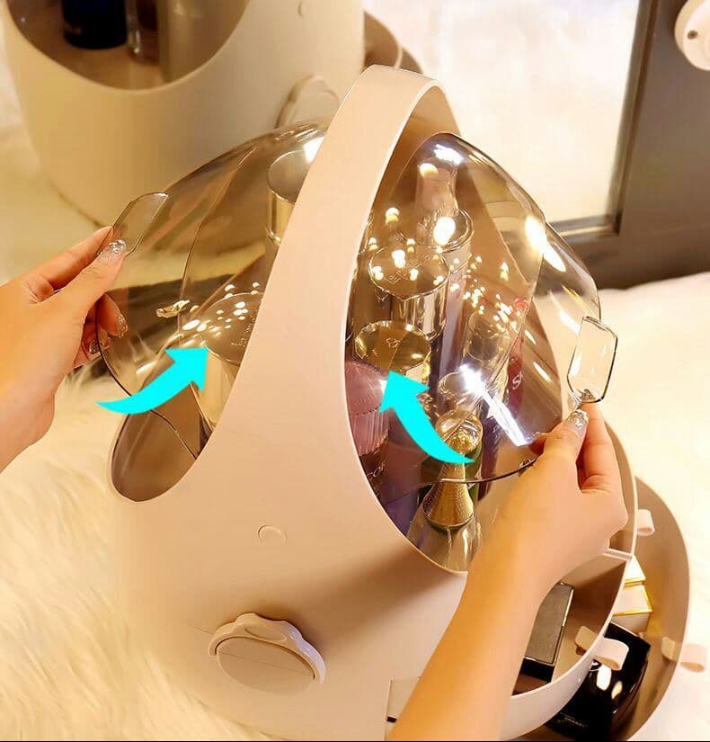 化粧品収納ボックス メイクケース防塵防水大容量蓋付き引き出し式卓上収納家庭用E