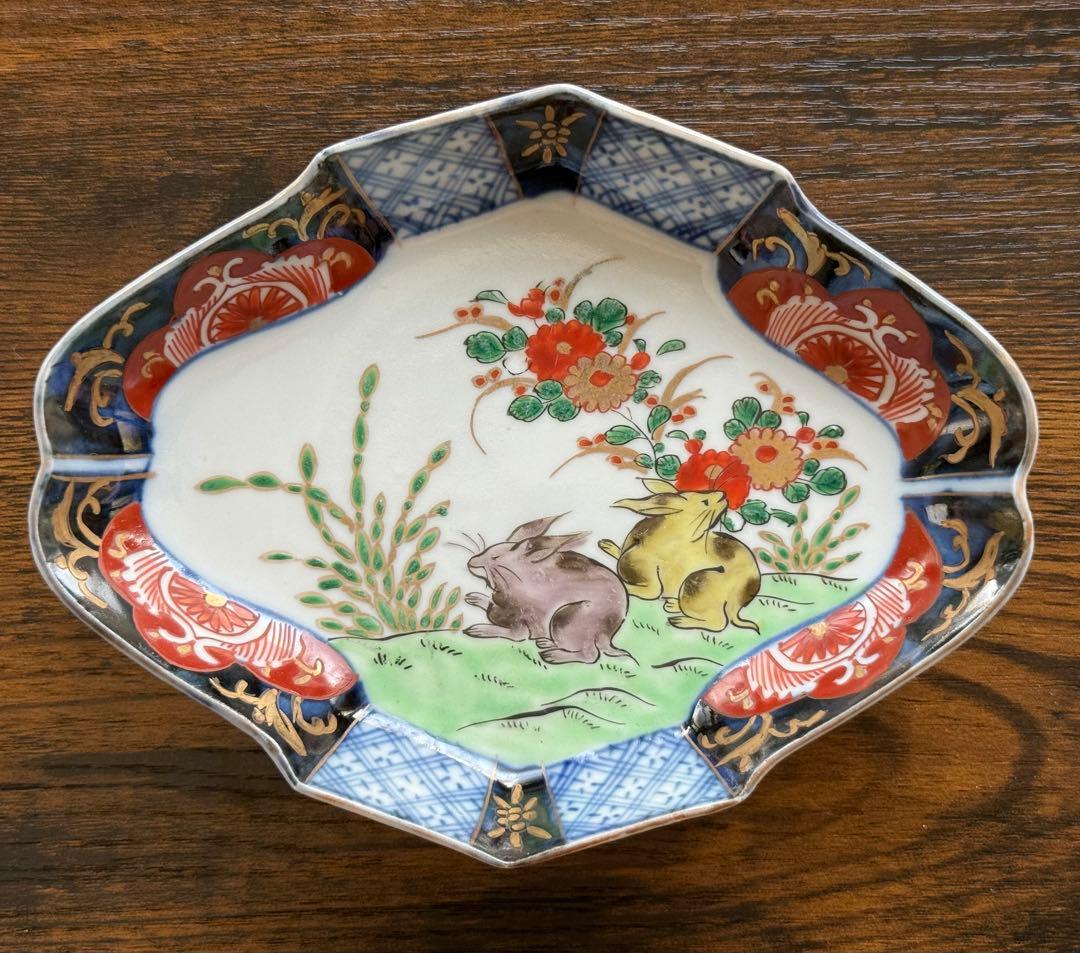 明治時代、伊万里、兎図、色絵、 菱形、Rabbit、即購入OK、匿名発送、 B