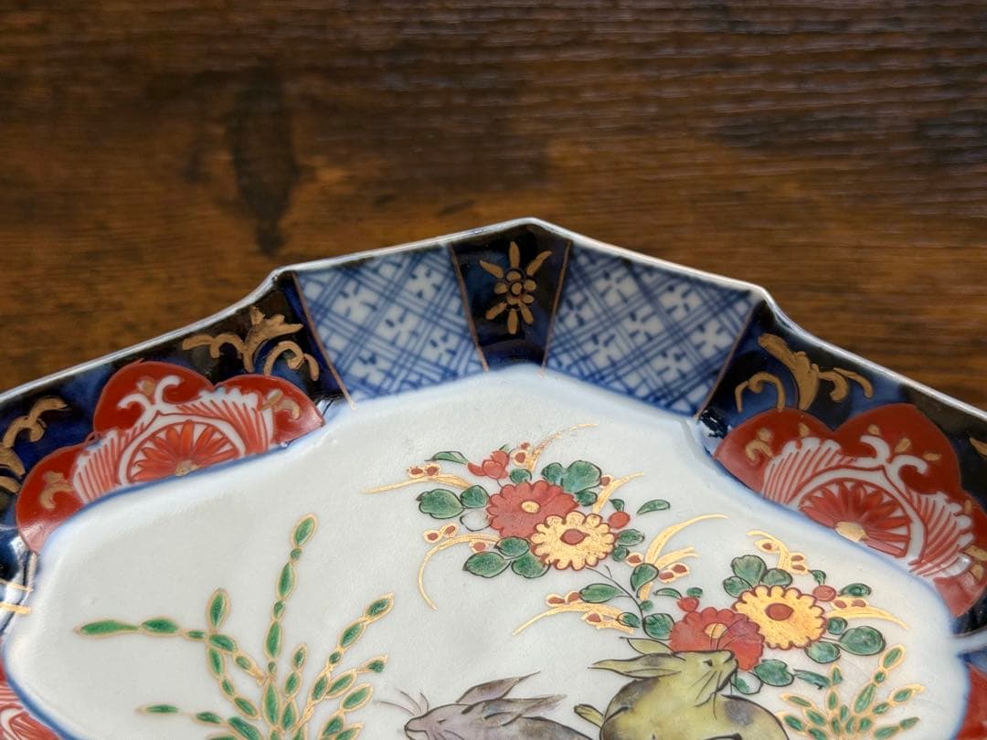明治時代、伊万里、兎図、色絵、 菱形、Rabbit、即購入OK、匿名発送、 B